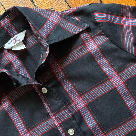Vintage 70s 80s Levis Western Rodeo Plaid Shirt Women 6 Black Blue Red Button - Picture 3 of 6